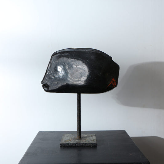 Sculpture poisson raku nu noir profond