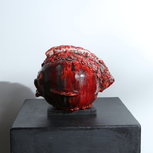 Sculpture de poisson rond – Rouge profond craquelé